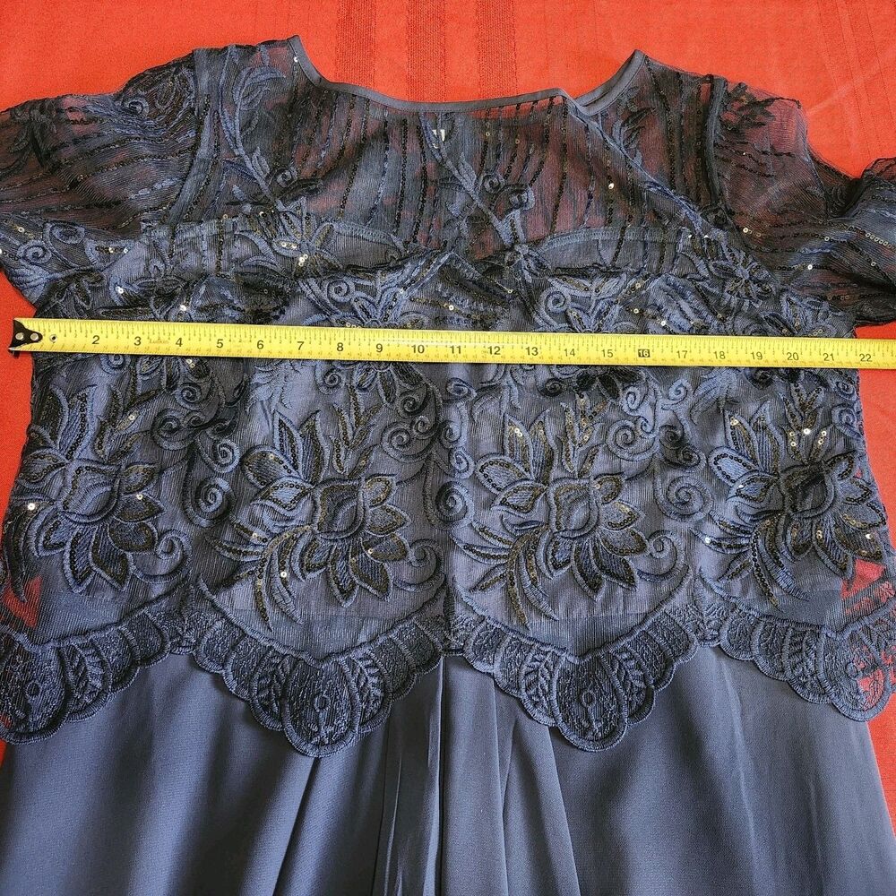 Navy Blue Formal Dress XL Lace Sequin Chiffon Wedding Guest Mother Elegant - Picture 6 of 11